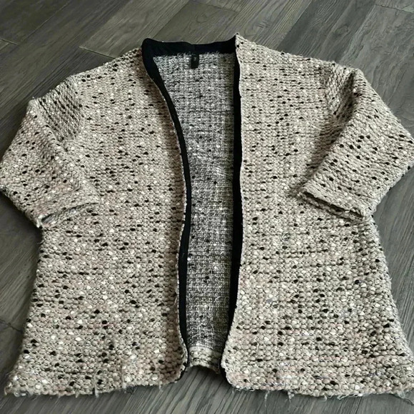 🔥Y.A.S.🔥 | Nude, black and white speckled wool blend  knit cardigan - Picture 2 of 13